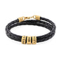 Men's Black Leather Bracelet – Customizable with Silver or Gold Finishes 